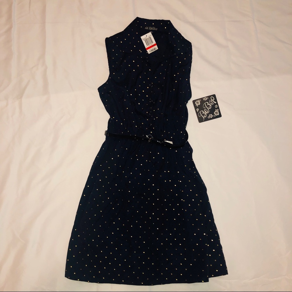 NWT BeBop XS navy blue with gold polka dots
